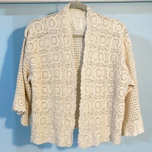 Meadow Rue for Anthropologie "Joan" Crocheted Kimono Cropped Cardigan